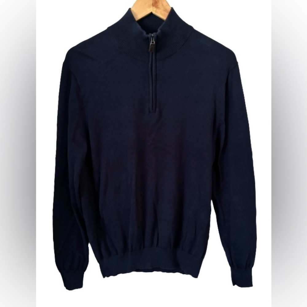Jos. A. Bank Traveler MENS nvy 100% Pima cotton 1/4 zp l/s swtr SZ M preppy